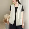 Foto Real de Chaqueta Chaleco de Lino y Algodón de Alta Gama para Mujer Tallas Grandes Primavera y Verano Nuevo Top Holgado Chaleco