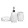 Kit de Baño Cerámico con Relieve Geométrico 3D Dispensador de Jabón de Cerámica Blanca Personalizado para Exportación Botella de Loción Taza Jabonera