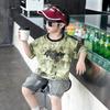 Conjunto Jeans Tie-Dye de Manga Curta para Meninos Verão Novo Moderno Descolado Estiloso Streetwear de Celebridade da Internet