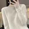 Suéter de punto de cuello redondo de primera línea para mujer, suéter base de punto holgado de manga larga, top de color liso, otoño e invierno, nuevo jersey