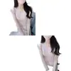 Camiseta de Tricô Feminina de Verão Gola V Manga Curta Seda Gelada Fina Elegante Slim Fit Ombro Normal