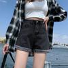Shorts Jeans Cintura Alta Feminino Verão 2021 Novo Cintura Alta Finos Largos Emagrecedores Perna Larga Corte A Cintura Enrolados Super Hot Pants