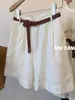 Muyang é fácil de usar! Cinto Fino Tecido Shorts de Linho Cintura Alta Casual Tricolor Shorts de Verão