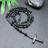 Amazonas Piedra Natural Colgante de Cruz Collar Piedra Ojo de Tigre Cruz Vesícula Biliar de Hierro Rosario para Hombres Collar Venta al por Mayor