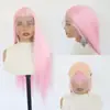 Peruca Rosa de Fibra Sintética de Alta Temperatura com Renda Frontal 13*4, Franja Longa Lisa, Cabelo Longo Reto, Best-Seller Transfronteiriço