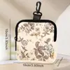 Porta-moedas com Estampa Floral Azul Couro Sintético Impermeável Couro de Imitação Bolsa de Armazenamento com Zíper Bolsa Multifuncional Mini para Fones de Ouvido