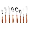 Mango de madera con forma de calabaza, juego de cubiertos de acero inoxidable 304, que incluye cuchillo para bistec, tenedor, cuchara y cuchara de postre, adecuado para comidas de estilo occidental