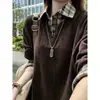 2026 Nueva Sudadera con Capucha para Hombre Cuadros Solapa Compuesta Peso Alto Dos Piezas Falsas Parche de Espiga Sudadera tipo Polo
