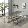 Mesa de Comedor de Acero Inoxidable Fábrica Personal Escolar Juego Integrado de Mesa y Sillas para 4 u 8 Personas, Mesa y Sillas Combinadas contra la Pared