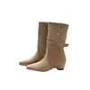 Nicho couro macio novo estilo jeans 2026 botas curtas femininas design de salto interno francês Western dobra duas formas emagrecedoras botas