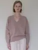 26 Suéter Básico de Lana Merino 100% Australiana para Otoño/Invierno, Cuello en V Profundo, Manga Larga, Holgado y Casual con Sensación Elástica