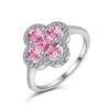 Europeu e americano casamento novo S925 anel de prata esterlina 5A zircão série rosa trevo de quatro folhas gotas de água geométricas mulheres atacado