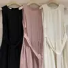 Primavera de 2026 Novo Estilo Cadarço Cintura Ajustável Versátil Elegante Vestido Longo Estilo Coreano Casual Roupa de Trabalho Sem Mangas Vestido Colete para Mulheres