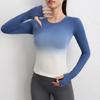 Nueva Camiseta Deportiva de Yoga Degradada Transfronteriza de Secado Rápido para Fitness para Mujer, Top Ajustado, Camiseta Base Ceñida, Delgada