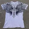 Camiseta Nueva Estilo Europea y Americana Transfronteriza 2024 con Estampado de Cruz y Alas en el Frente y la Espalda, Cuello Redondo, Mangas Cortas, Venta Directa de Fábrica, Más Vendida