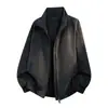 Chaqueta bomber retro americana tie-dye mate con cuello alto, chaqueta exterior funcional de retazos estilo corto para hombre de otoño, chaqueta de cuero de moda