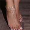 Europa y Estados Unidos transfronterizo caliente Super Flash Anillo de pedrería tobillera mujeres Playa sexy Cadena de tobillo de cristal cadena de garra venta al por mayor