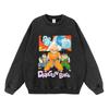 Marca de Streetwear Europeia e Americana Moletom Masculino Oversize 100% Algodão Divertido Desenho Japonês Lavado Desgastado Blusa de Moletom Preto