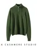 Novo suéter de cashmere com zíper e gola alta para mulheres 2026, outono e inverno, tricô trançado, caimento solto, blusa pulôver versátil