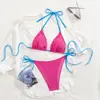 Biquíni Sexy Estilo Europeu e Americano 2026 Cor Sólida Tecido Xadrez Gola Halter Transfronteiriço Amazon Comércio Exterior Roupa de Banho