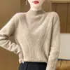 Nuevo suéter de lana de punto para mujer, moda otoño e invierno, elegante, de cuello semi-alto, color liso, jersey, capa base de punto suave y versátil