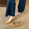 Primeiro Encontro com o Novo Estilo da Temporada: Sapatos Femininos de Camurça Bico Fino Salto Bloco, Novo Verão 2026 Estilo Francês Elegante Pretos Raso Salto Plataforma