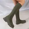 Botas Femininas Plus Size Moda Europeia e Americana Outono e Inverno Novas Botas Meia Cano Elástica Fly-Knit Plataforma Solado Grosso Em Estoque Botas Martin