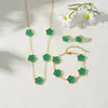 Conjunto de flor de cinco pétalas em aço inoxidável brincos pulseira colar em aço titânio atacado trevo de cinco folhas colar flor de ameixa conjunto de três peças
