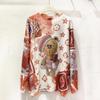 Novo suéter de caxemira de vison de imitação outono e inverno 2023 feminino manga longa bordado urso strass forrado de lã plus size quente top americano