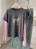 Camiseta de Manga Larga con Bloques de Color de Pony de Dibujos Animados para Mujer, Nueva Moda Versátil Elegante de Principios de Primavera 2026