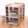 Caja de Almacenamiento de Escritorio de Madera DIY Estantería de Oficina Creativa Revistero Carpeta A4 Estante Organizador de Documentos