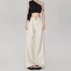 Calça Jeans Branca Off-White de Perna Larga Levemente Flare para Mulheres Outono 2025 Nova Cintura Caída Solta Reta Calça Branca