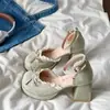 Zapatos Mary Jane de Tacón Grueso con Lazo de Encaje Dulce Estilo Francés para Mujer 2026 Primavera/Verano Nuevos Sandalias de Tacón Alto Zapatos de Una Sola Tira Calados