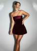 2025 Nuevo Ropa Europea y Americana Transfronteriza Sexy Elegante Fiesta Terciopelo Rojo Noble Cubre Caderas Vestido Corto sin Espalda