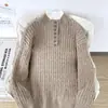 Suéter Versátil Jovem Estilo Americano Falso Duas Peças Gola Henley Tricô Trançado para Homens, Inverno Preguiçoso Quente Solto Pulôver Tricô