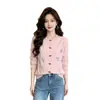 Cárdigan de punto redondo bordado floral fresco y suave para mujer, nuevo suéter exterior suave y holgado de otoño