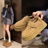 Mules retrô de sola grossa com forro de pelo sintético marrom para o inverno, 2026, novos sapatos baixos de algodão para mulheres, quentes