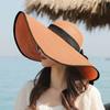 Sombrero de playa Sanya con sombrilla de alero grande de verano para mujer, sombrero de paja con lazo, protector solar, sombrero de sol plegable para playa de verano
