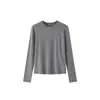 Suéter de Punto de Cuello Redondo de Manga Larga de Alta Gama Estilo Old Money para Mujer, Camiseta Básica Ajustada 13415