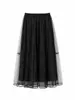 Saia Midi de Renda com Design de Nicho de Alta Qualidade, Baixa Saturação, Corte em A, Cintura Alta, Cintura Elástica Versátil para Mulheres