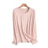Ropa interior térmica de algodón peinado para mujer, de manga larga, cuello redondo, camiseta base fina y cálida para otoño, transpirable, antibacteriana, top de color liso