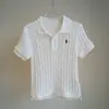 Nuevo estilo de otoño 100% algodón cuello polo tejido de ochos manga corta top para mujer con bordado de caballo, estilo old money, corte ajustado