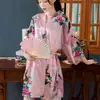Bata de Noche para Mujer Estilo Japonés Similar a la Seda Tono Kimono Bata de Comercio Exterior Cardigan de Pavo Real Bata de Baño Larga Sexy de Verano
