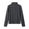 Camisa Blanca de Cuello Medio para Mujer, Nuevo Estilo 2026, Camiseta de Manga Larga Ajustada para Primavera y Otoño, Top Talla Grande