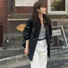 Tamanho atualizado: Estilo blogueira INS design primavera/outono blazer jaqueta de couro PU preto solto retrô 19285
