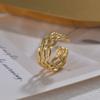 Anillo Retro Francés Estilo Europeo y Americano Ins Anillo de Dedo Índice Abierto Ajustable de Oro de 14K Colección de Anillos de Acero de Titanio para Mujer