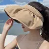 Visera solar de vinilo negro estilo diadema para protección solar en verano para mujer, protección UV, sombrero solar de ala ancha para exteriores con parte superior abierta para proteger la cara