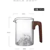 La taza de té de vidrio de la feria vista montaña taza pública té mar transparente uniforme taza anillo de madera anti-quemaduras separación de té hogar silicio de alto boro juego de té