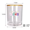 Taza de Vidrio Personalizada por el Fabricante con Parche Metálico y Letras Arcoíris, Taza de Agua Decorativa Metálica 3D con Borde Dorado, Vaso para Jugo