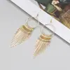 Pendientes Largos de Metal con Borlas Estilo Coreano Exagerado para Adelgazar, Pendientes Minimalistas de Aleación Geométricos de Personalidad Europeos y Americanos, Forma Redonda
